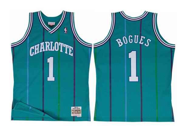 Men's Charlotte Hornets #1 Muggsy Bogues Aqua Throwback Stitched Jersey