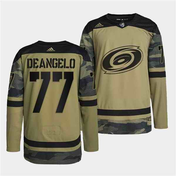 Men's Carolina Hurricanes #77 Tony DeAngelo 2022 Camo Military Appreciation Night Stitched Jersey