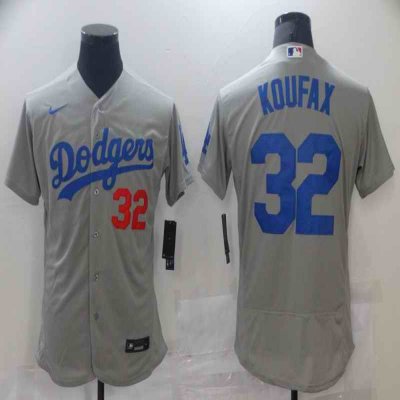 Men's Los Angeles Dodgers #32 Sandy Koufax Grey Flex Base Sttiched Jersey