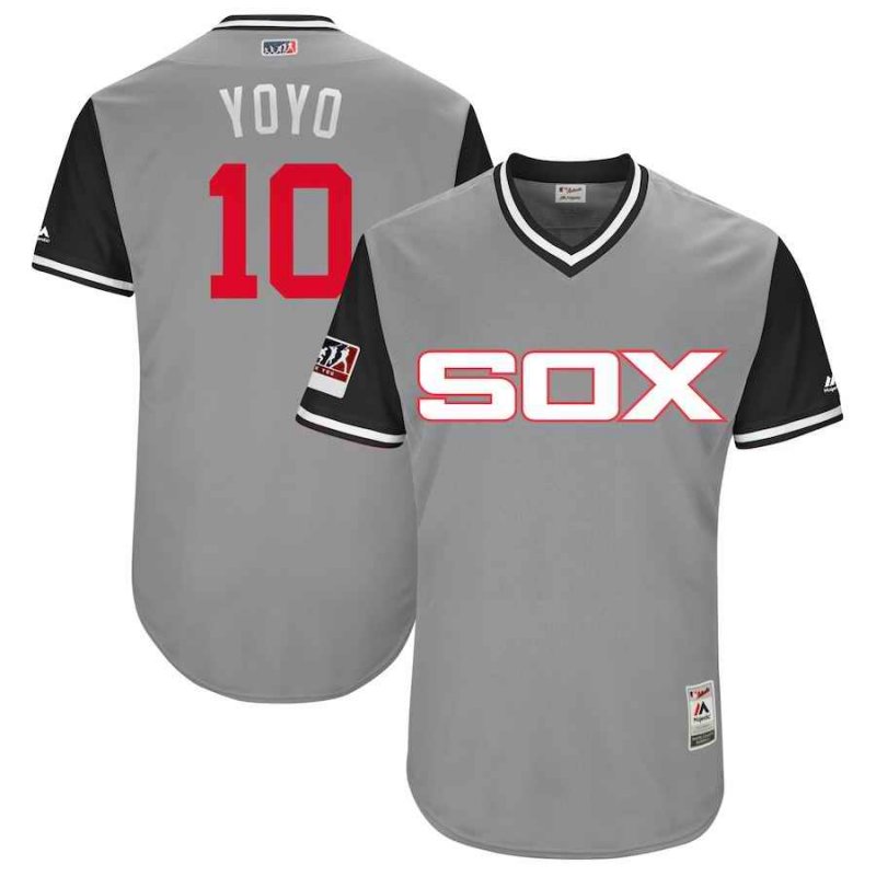 Men's Chicago White Sox #10 Yoan Moncada Yoyo Majestic Gray/Black 2018 Players' Weekend Stitched MLB Jersey