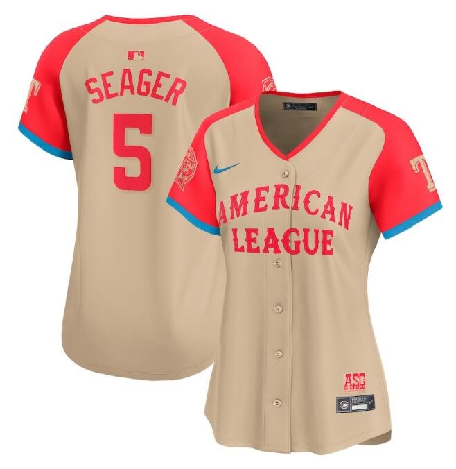 Women's American League #5 Corey Seager Cream 2024 All-Star Limited Stitched Baseball Jersey(Run Small)