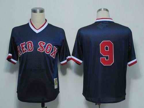 Mitchell And Ness 1990 Red Sox #9 Ted Williams Dark Blue Stitched Throwback MLB Jersey