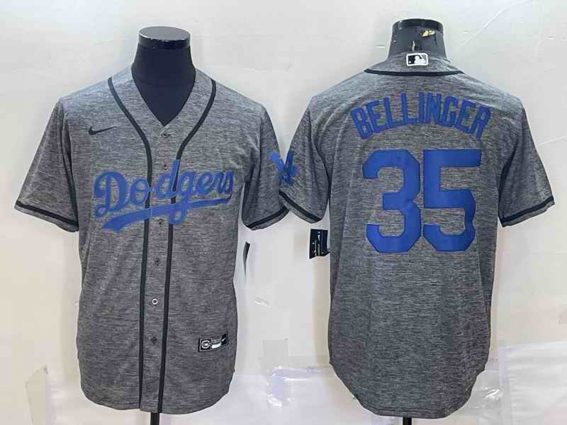 Men's Los Angeles Dodgers #35 Cody Bellinger Grey Cool Base Stitched Jersey