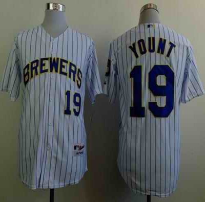 Brewers #19 Robin Yount White(Blue Strip) Stitched MLB Jersey