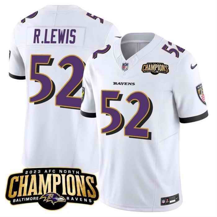 Men's Baltimore Ravens #52 Ray Lewis White 2023 F.U.S.E. AFC North Champions Vapor Limited Football Jersey