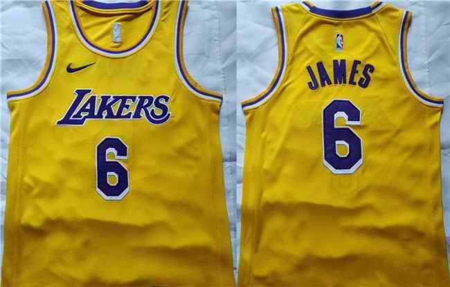 Men's Los Angeles Lakers #6 LeBron James Yellow Stitched Basketball Jersey