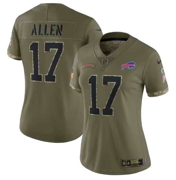 Women's Buffalo Bills #17 Josh Allen Olive 2022 Salute To Service Limited Stitched Jersey(Run Small)