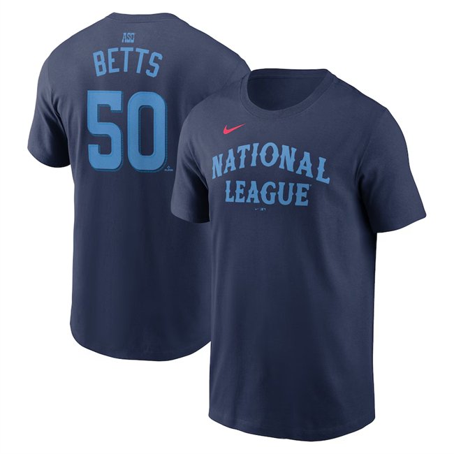 Men's National League #50 Mookie Betts Navy 2024 All-Star Name & Number T-Shirt