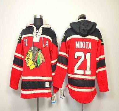 Blackhawks #21 Stan Mikita Red Sawyer Hooded Sweatshirt Stitched NHL Jersey