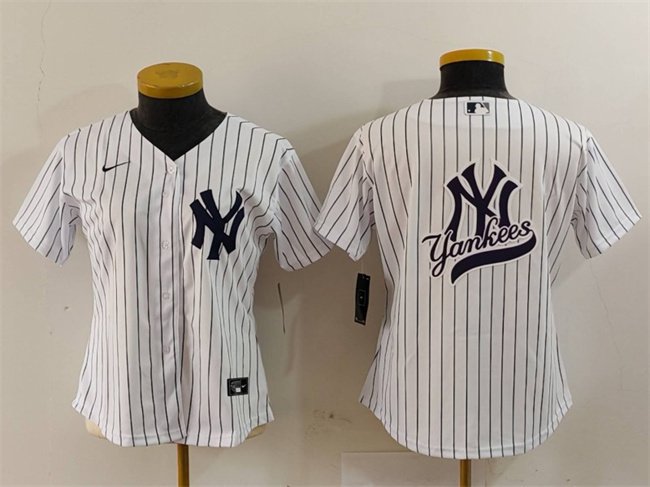 Women's New York Yankees White Team Big Logo Cool Base Stitched Jersey(Run Small)