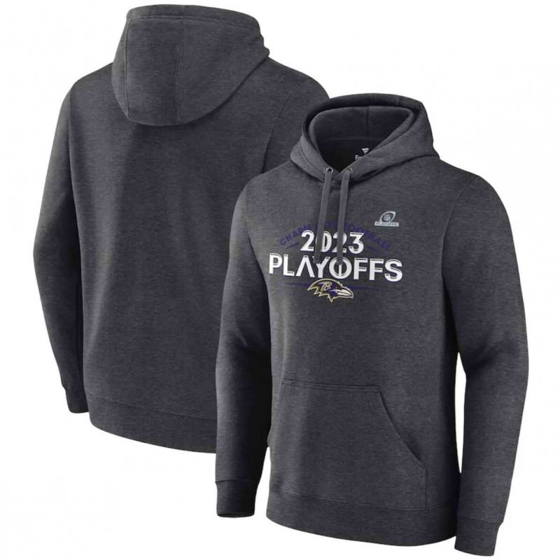 Men's Baltimore Ravens Heather Charcoal 2023 Playoffs Fleece Pullover Hoodie