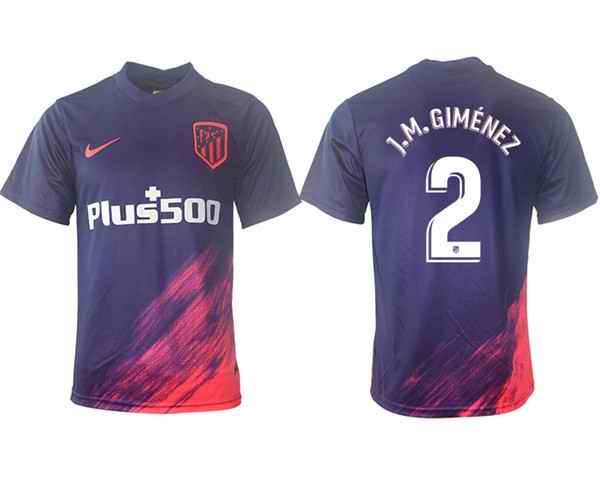 Men's Athletic De Madrid #2 Jos' Gim'nez Purple Away Soccer Jersey