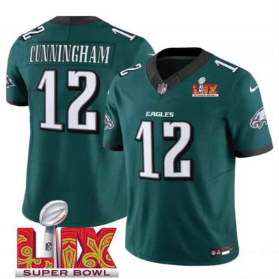 Men's Philadelphia Eagles #12 Randall Cunningham Green 2025 Super Bowl LIX Patch New F.U.S.E. Vapor Limited Stitched Football Jersey