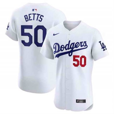 Men's Men's Los Angeles Dodgers #50 Mookie Betts White 2024 Home Elite Stitched Jersey