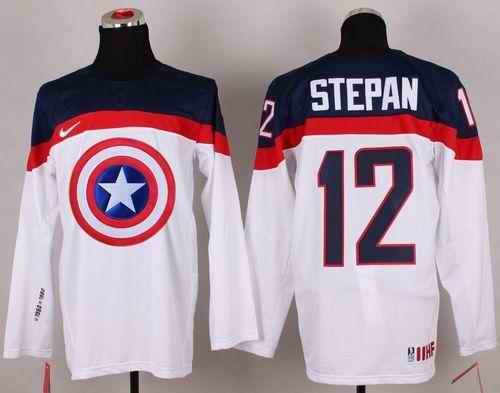 Olympic Team USA #12 Derek Stepan White Captain America Fashion Stitched NHL Jersey