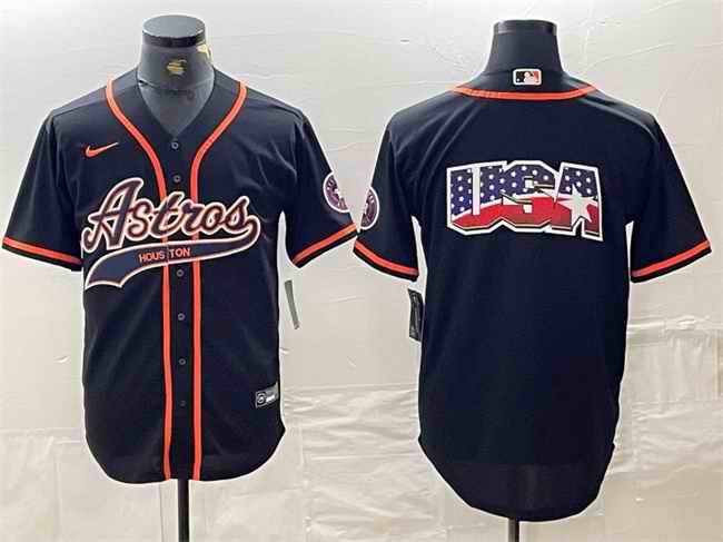 Men's Houston Astros Black Team Big Logo With Patch Cool Base Stitched Baseball Jersey