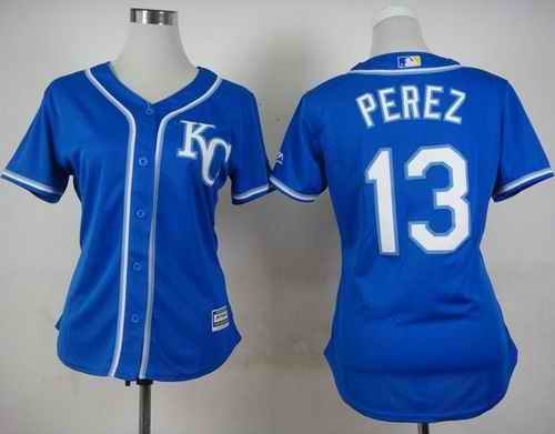 Royals #13 Salvador Perez Blue Alternate 2 Women's Stitched MLB Jersey