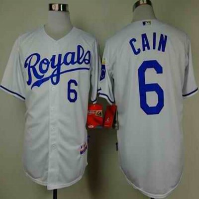 Royals #6 Lorenzo Cain White Cool Base Stitched MLB Jersey