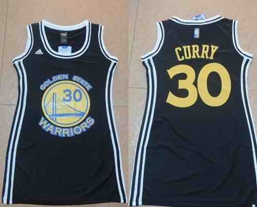 Warriors #30 Stephen Curry Black Women's Dress Stitched NBA Jersey