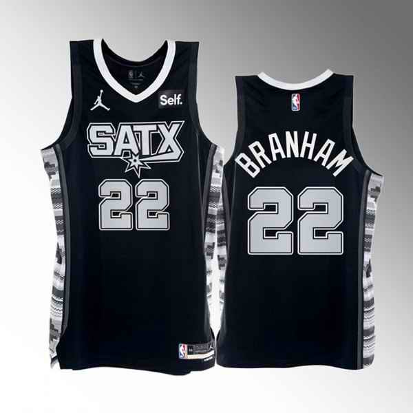 Men's San Antonio Spurs #22 Malaki Branham 2022/23 Black Black Stitched Basketball Jersey