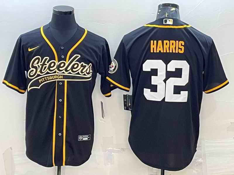 Men's Pittsburgh Steelers #32 Franco Harris Black With Patch Cool Base Stitched Baseball Jersey