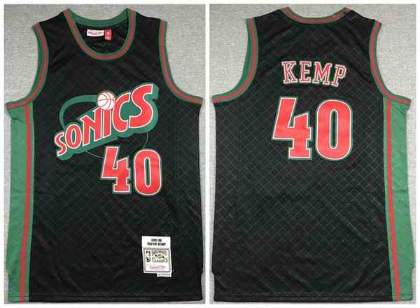 Men's Oklahoma City Thunder #40 Shawn Kemp Black 1995-96 Throwback SuperSonics Stitched Jersey