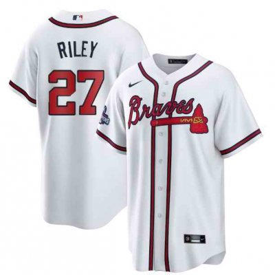 Men's Atlanta Braves #27 Austin Riley 2021 White World Series Champions Cool Base Stitched Jersey