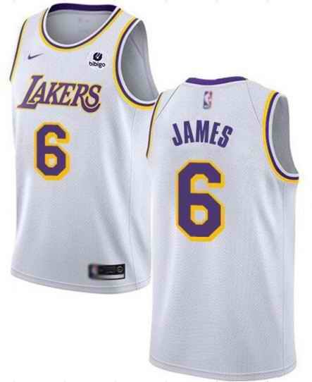 Men's Los Angeles Lakers #6 LeBron James White Stitched Basketball Jersey