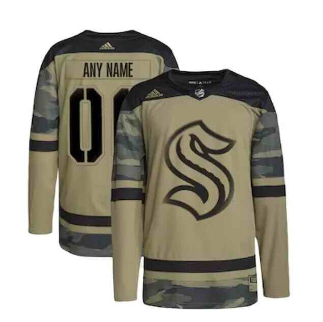 Men's Seattle Kraken Custom Olive Salute To Service Stitched Jersey