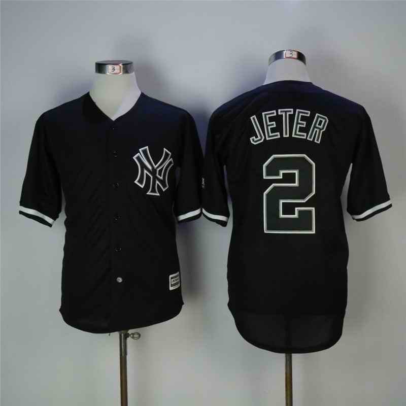 Men's  New York Yankees #2 Derek Jeter Black Cool Base Stitched MLB Jersey