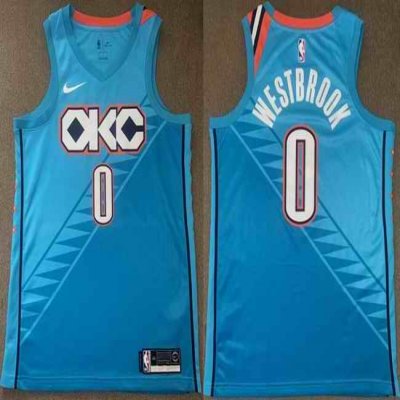 Men's Oklahoma City Thunder #0 Russell Westbrook Blue 2018/19 City Stitched Basketball Jersey