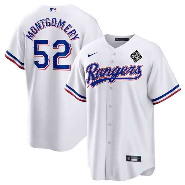 Men's Texas Rangers #52 Jordan Montgomery White 2023 World Series Stitched Baseball  Jersey