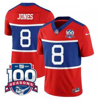 Men's New York Giants #8 Daniel Jones Century Red 100TH Season Commemorative Patch Limited Stitched Football Jersey