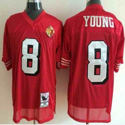 Mitchell And Ness 50TH 49ers #8 Steve Young Red Stitched Throwback NFL Jersey