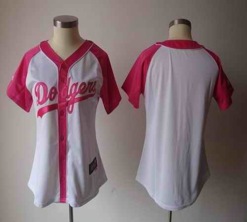 Dodgers Blank White/Pink Women's Splash Fashion Stitched MLB Jersey