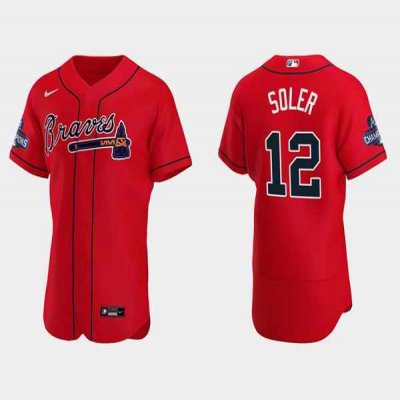 Men's Atlanta Braves #12 Jorge Soler 2021 Red World Series Champions Flex Base Stitched Jersey