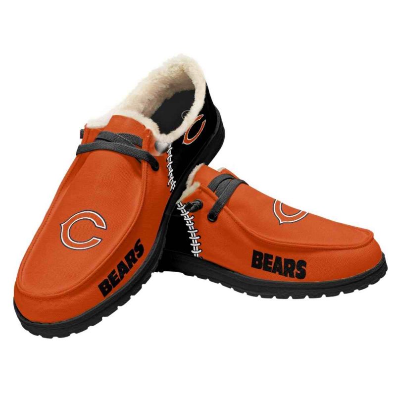 Women's Chicago Bears Loafers Lace Up Fuzzy Lined Shoes 001 (Pls check description for details)