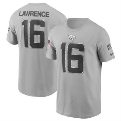 Men's  Jacksonville Jaguars #16 Trevor Lawrence 2024 Gray Salute To Service Name & Number T-Shirt