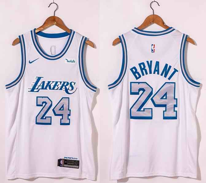 Men's Los Angeles Lakers #24 Kobe Bryant White City Edition New Blue Silver Logo 2020-21 Stitched Jersey