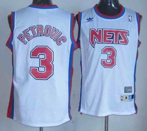 Nets #3 Drazen Petrovic White Throwback Stitched NBA Jersey