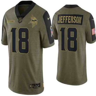 Men's Minnesota Vikings #18 Justin Jefferson 2021 Olive Salute To Service Limited Stitched Jersey