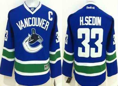 Canucks #33 Henrik Sedin Blue Youth Stitched NHL Jersey