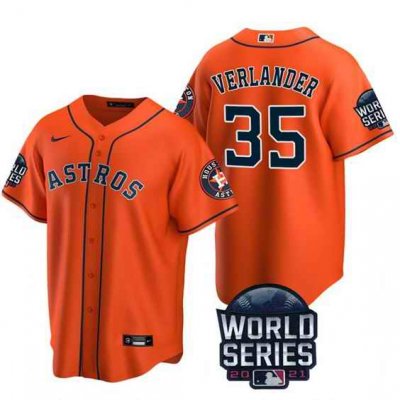 Men's Houston Astros #35 Justin Verlander 2021 Orange World Series Cool Base Stitched Baseball Jersey