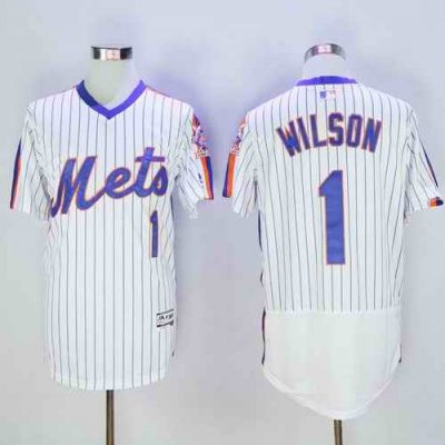 Mets #1 Mookie Wilson White(Blue Strip) Flexbase Authentic Collection Alternate Stitched MLB Jersey