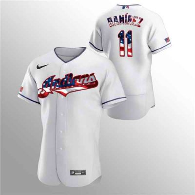 Men's Cleveland Indians #11 Jose Ramirez White 2020 Stars & Stripes Flex Base Stitched Jersey