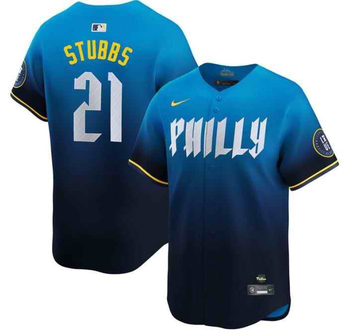 Youth Philadelphia Phillies #21 Garrett Stubbs Blue 2024 City Connect Limited Stitched Baseball Jersey