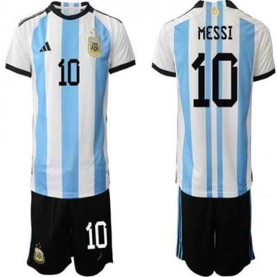 Men's Argentina #10 Messi White/Blue 3 Stars Home Soccer Jersey Suit