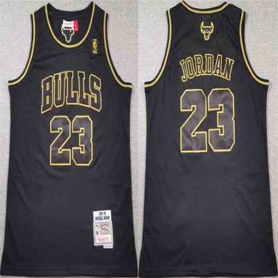 Men's Chicago Bulls #23 Michael Jordan Black/Gold 1997-98 Stitched Basketball Jersey