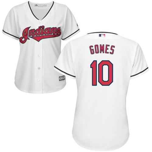 Indians #10 Yan Gomes White Women's Home Stitched MLB Jersey