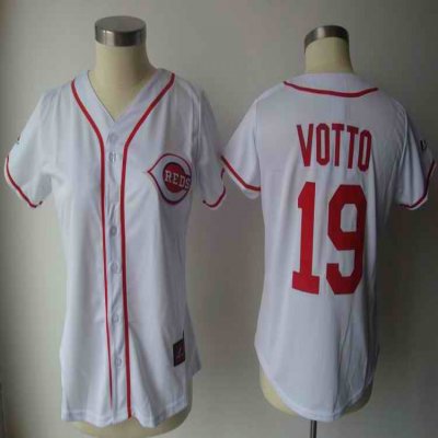 Reds #19 Joey Votto White Women's Fashion Stitched MLB Jersey